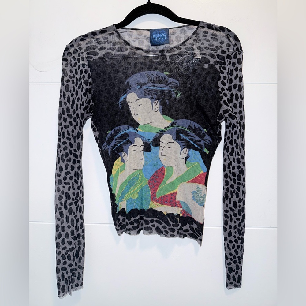 Kenzo Geisha Japanese 90s Y2k Blouse Mesh Shirt Vintage Small